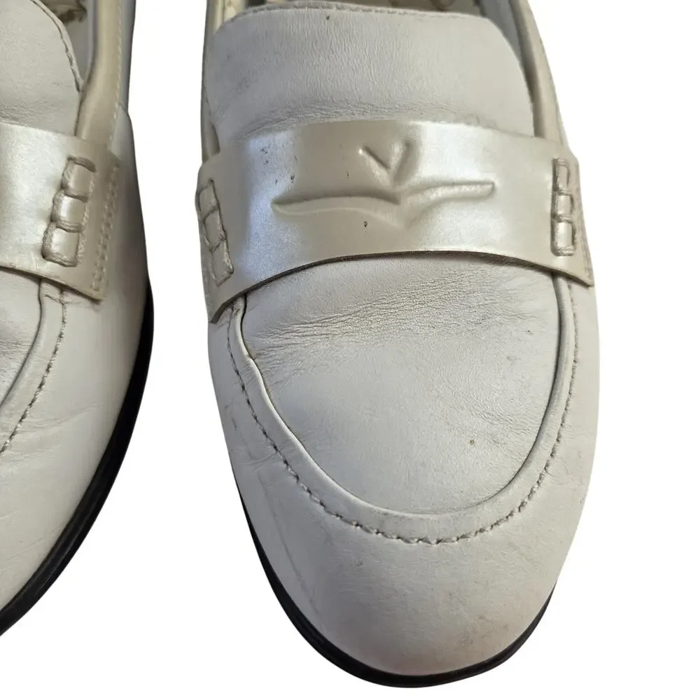 Callaway Couture Women’s Moc Shoes Loafers Ivory with Tan Trim Spiked Sole 8